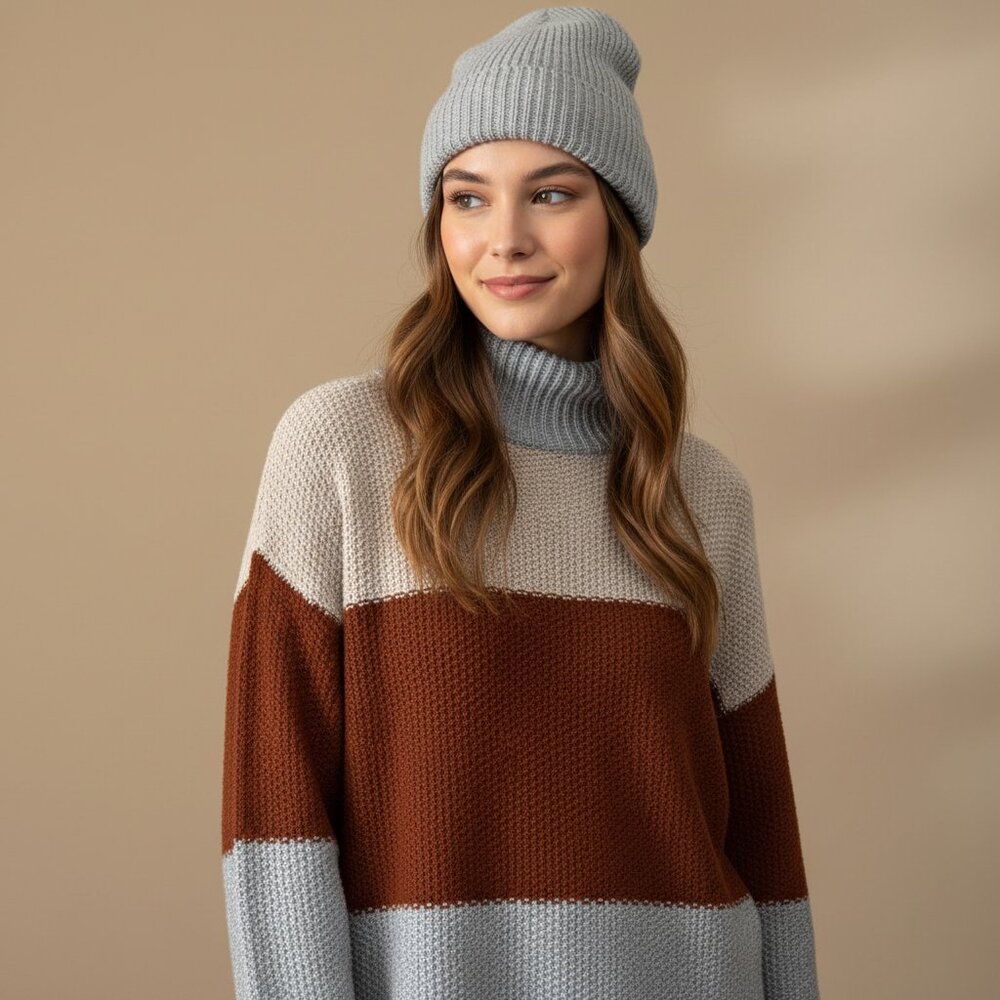 Nwot Bibi Retro Colorblock Turtleneck Oversized S… - image 2